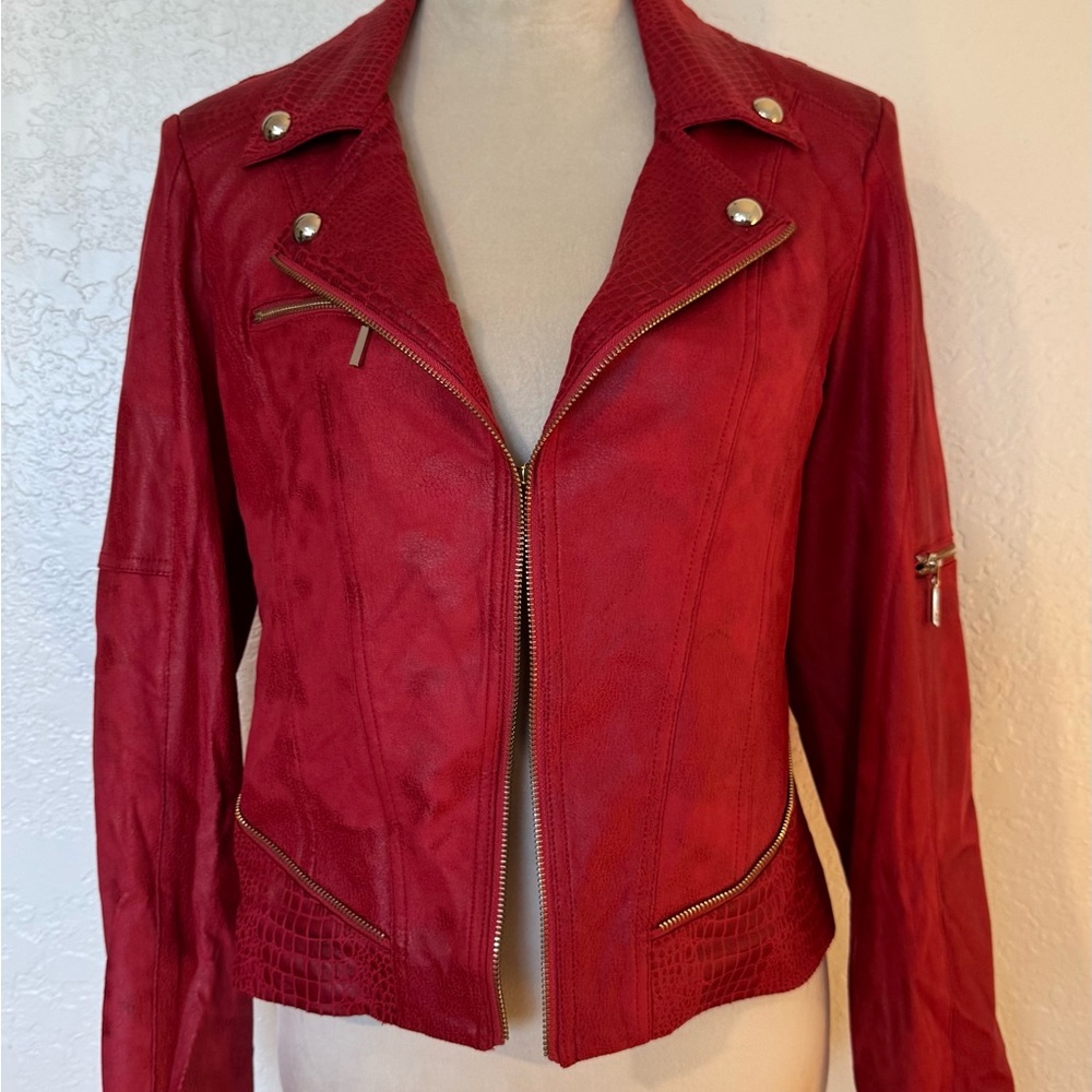LG Red Leather Women's Jacket with Silver Details